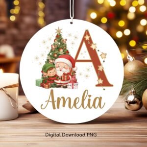 Christmas Alphabet PNG, Santa Initial Letter PNG, Xmas Ornament Png Design, Custom Name Christmas Sublimation, Xmas Santa Elf Keepsake PNG.