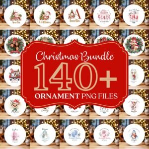 140+ Christmas Bundle PNG, Round Ornament Sublimation, Printable Personalized Xmas Designs, Custom Name Keepsake Wrap, Xmas Ornament Bundle.