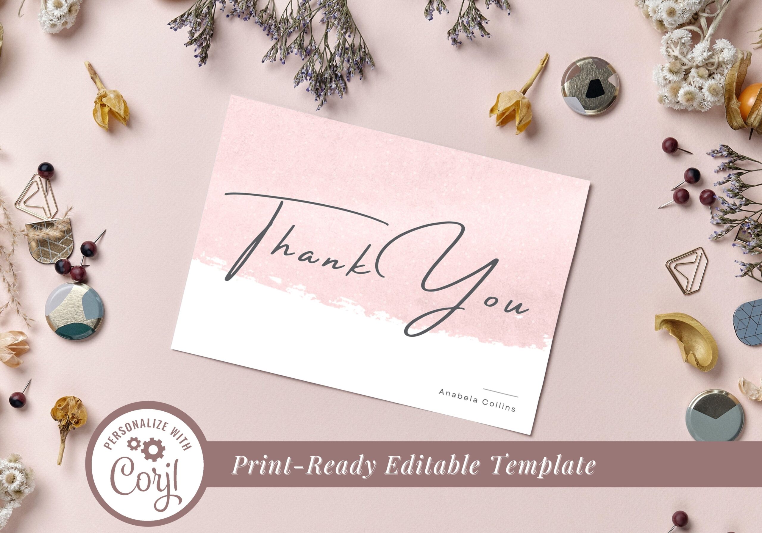 Editable Thank You Card Template, Instant Download, Print-Ready