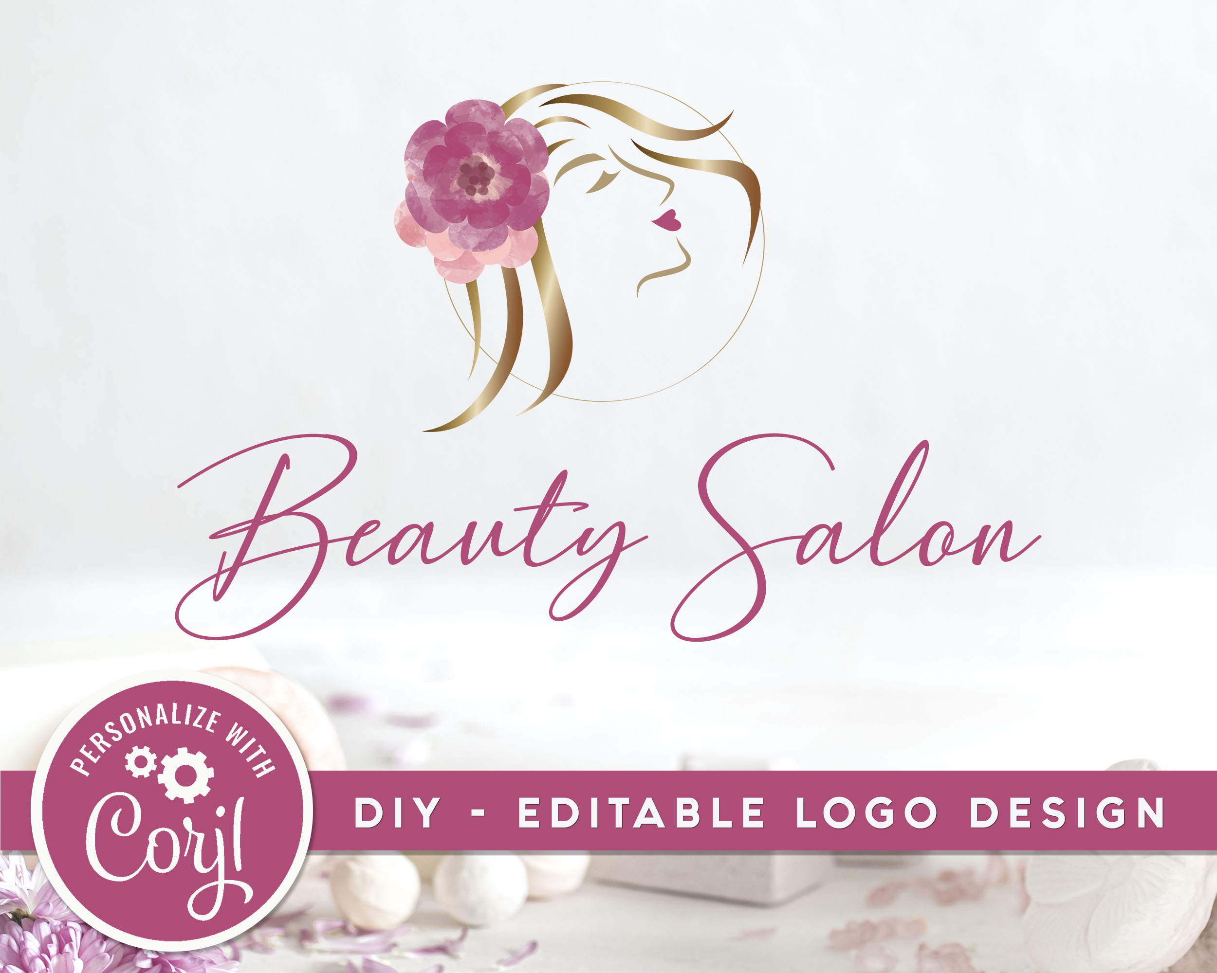 DIY Beauty Salon Hairstylist Logo Template. Edit Yourself Hair Logo, Hair Extensions, Hair Bundles Logo, Golden Hair Salon Logo, Wigs Logo