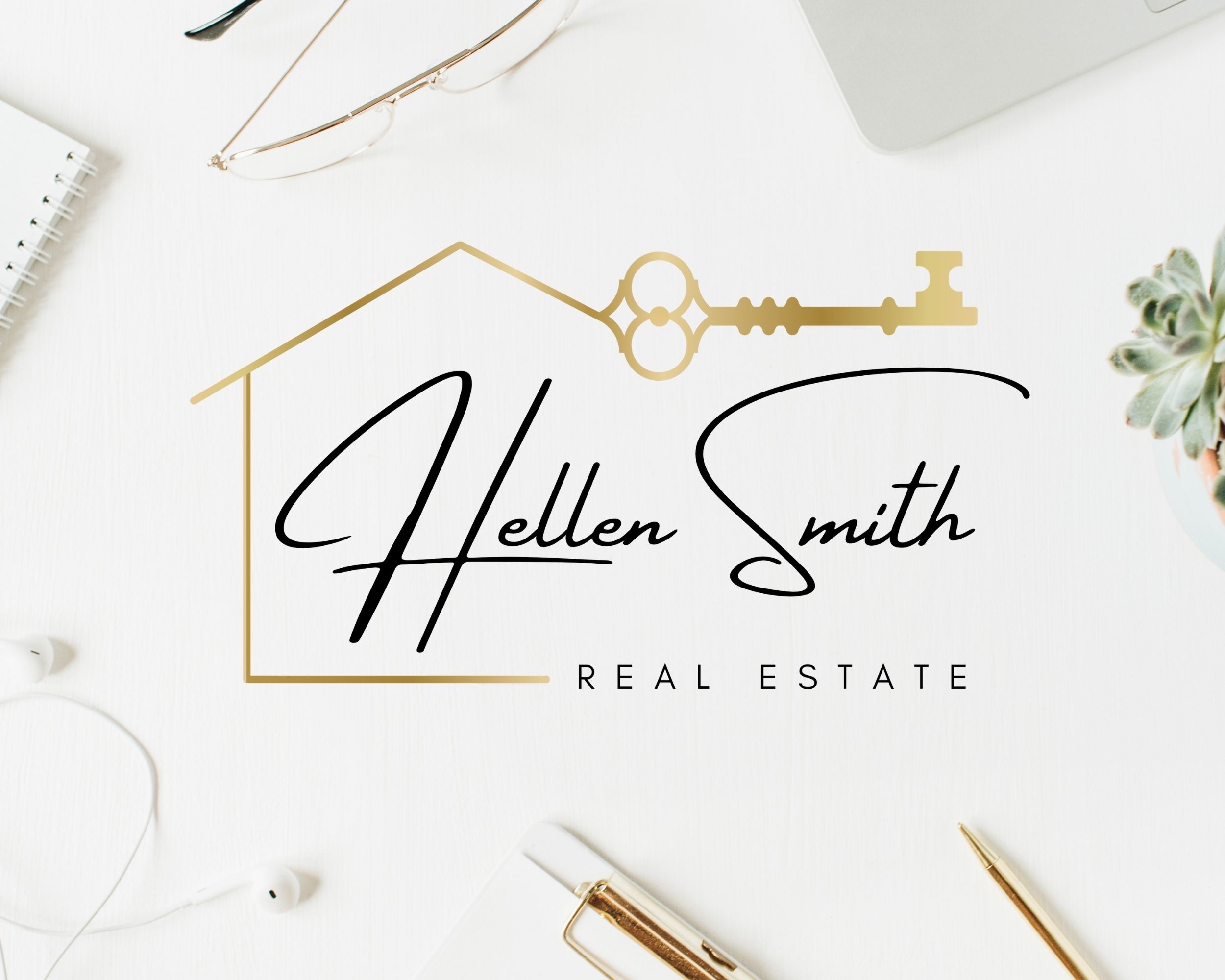 Premade Logo for Real Estate Agents. Golden House Signature Logo.