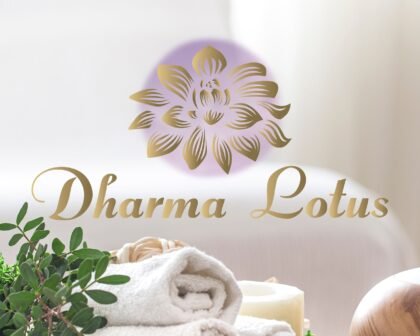 Dharma Lotus Flower Logo Design is a premade art. Yoga -  Spa -  Karma -  Coaching -  Meditation Logo Design -  Wellness Art to be customized for you.
