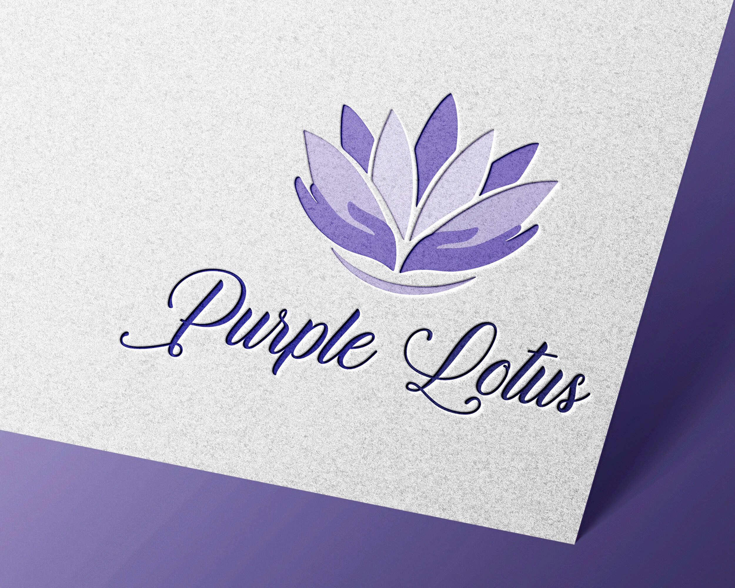 Purple Lotus Logo -  Yoga Logo -  Spa Logo -  Hand Logo -  Meditation Logo -  Lotus Design -  Care Logo -  Premade Logo -  Flower Logo -  Wellness Logo Design