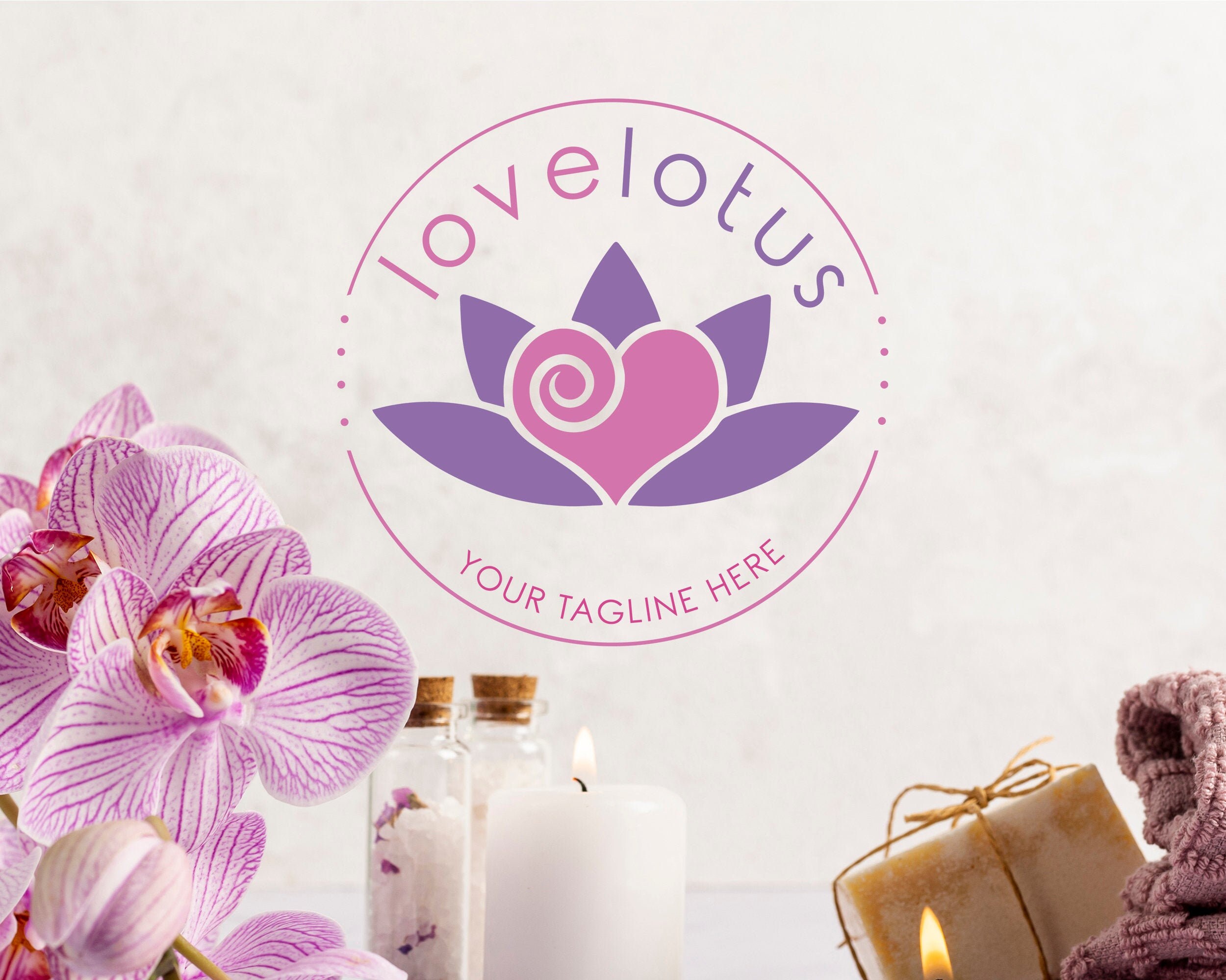 Love Lotus Round Logo Design with tagline -  Yoga Premade Logo -  Flower Logo Design -  Heart Logo -  Coaching Logo -  Wellness Logo -  Spa Logo -  Pink