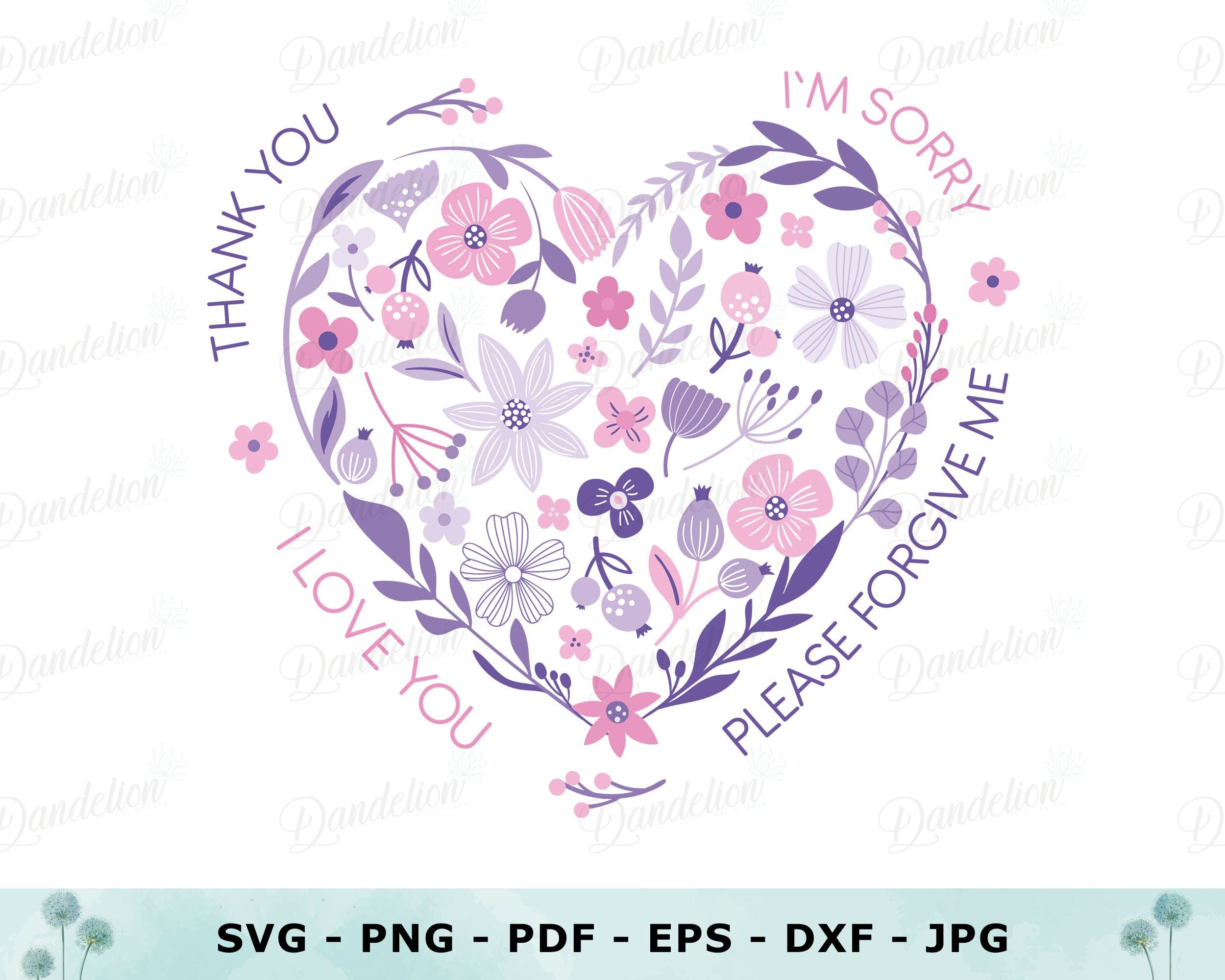 Floral Heart Ho'oponopono -  Printable Tshirts -  Cups -  Bags -  Wall Art -  SVG -  Hoponopono art design -  Heart Meditation -  Instant Download