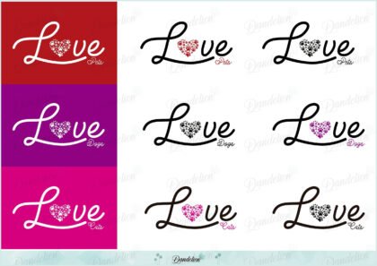Love Pets Bundle: Love Dogs -  Love Cats -  Love Pets Printable Art Collection. 12 SVG art styles. 80 files for Instant Download
