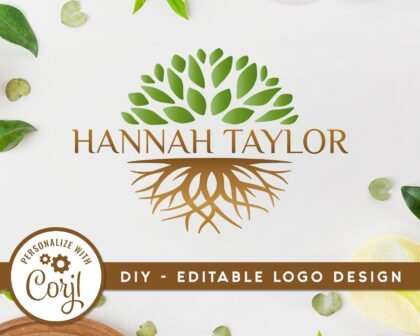 DIY Tree Roots Logo -  Editable Design -  Premade Psychologist Logo Template -  Life Coaching Logo Design. Instant Edit and Instant Download
