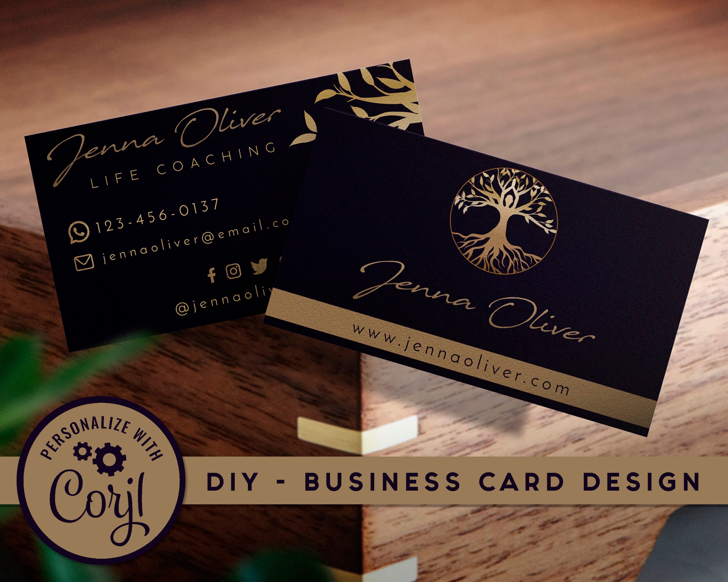 Editable Business Card Template -  Tree of Life Coaching Logo. DIY Coach Card Template Design. Print-Ready High-Resolution Instant Download