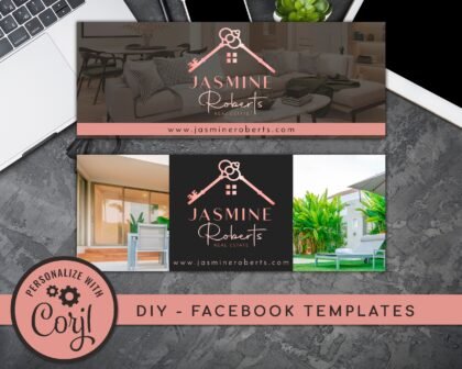 Editable Realtor Rose Gold Facebook Template -  Agent Facebook Cover and Profile Picture Templates. DIY Instant Download High-Quality Design