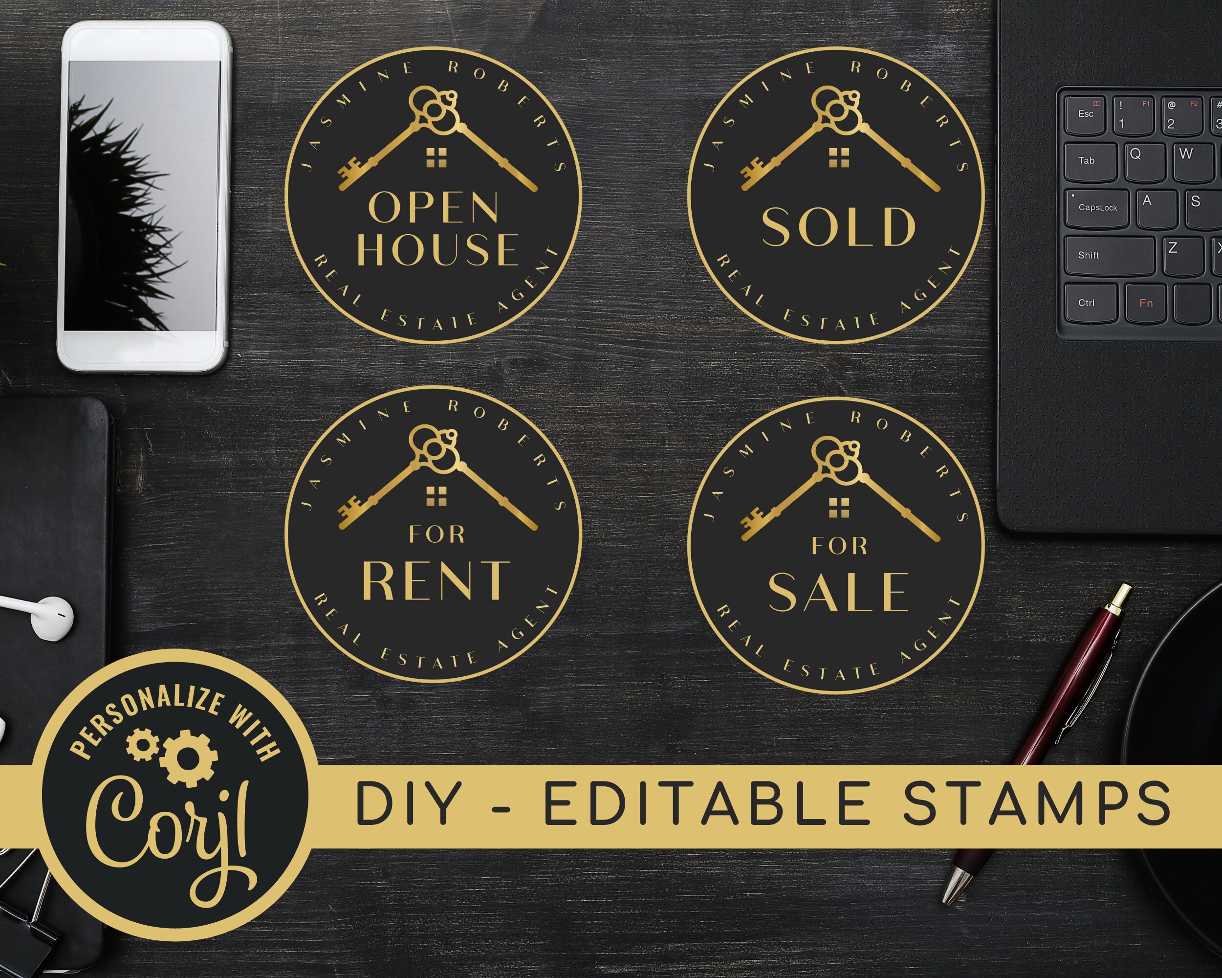 Real Estate Logo Stamps and Instagram Highlights - Realtor Logo Stamps - Instant Download Editable Templates. DIY Realtor Social Media Art