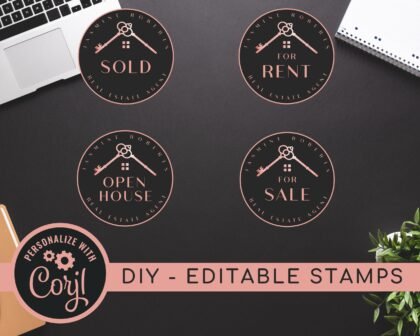 Real Estate Rose Gold Logo Stamps and Instagram Highlights - Realtor Stamps - Instant Download Editable Templates. DIY Realtor Social Media