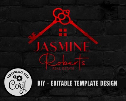 Editable Real Estate Red Logo Template -  Premade Realtor Logo Design -  Dark Red Branding for Real Estate Agents -  DIY Design Instant Download