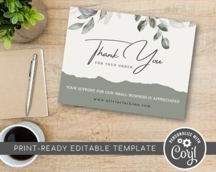 Editable Thank You Card Template -  Print-Ready High-Quality Design - Thank You for your Order - Business Thank You Card - Instant Download