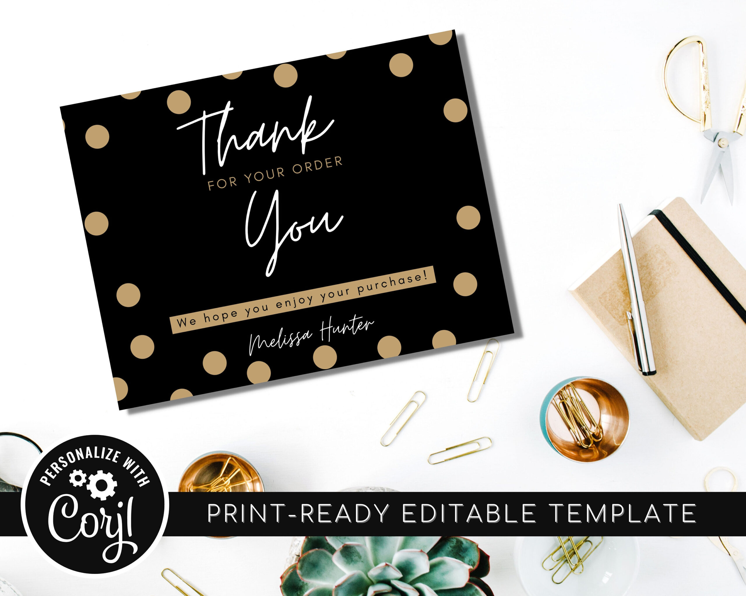 EDITABLE Thank You Card Template -  Vintage Polka Dots Card - Prnt-Ready -  High-Quality Instant Download - Edit & Print - Try before you buy