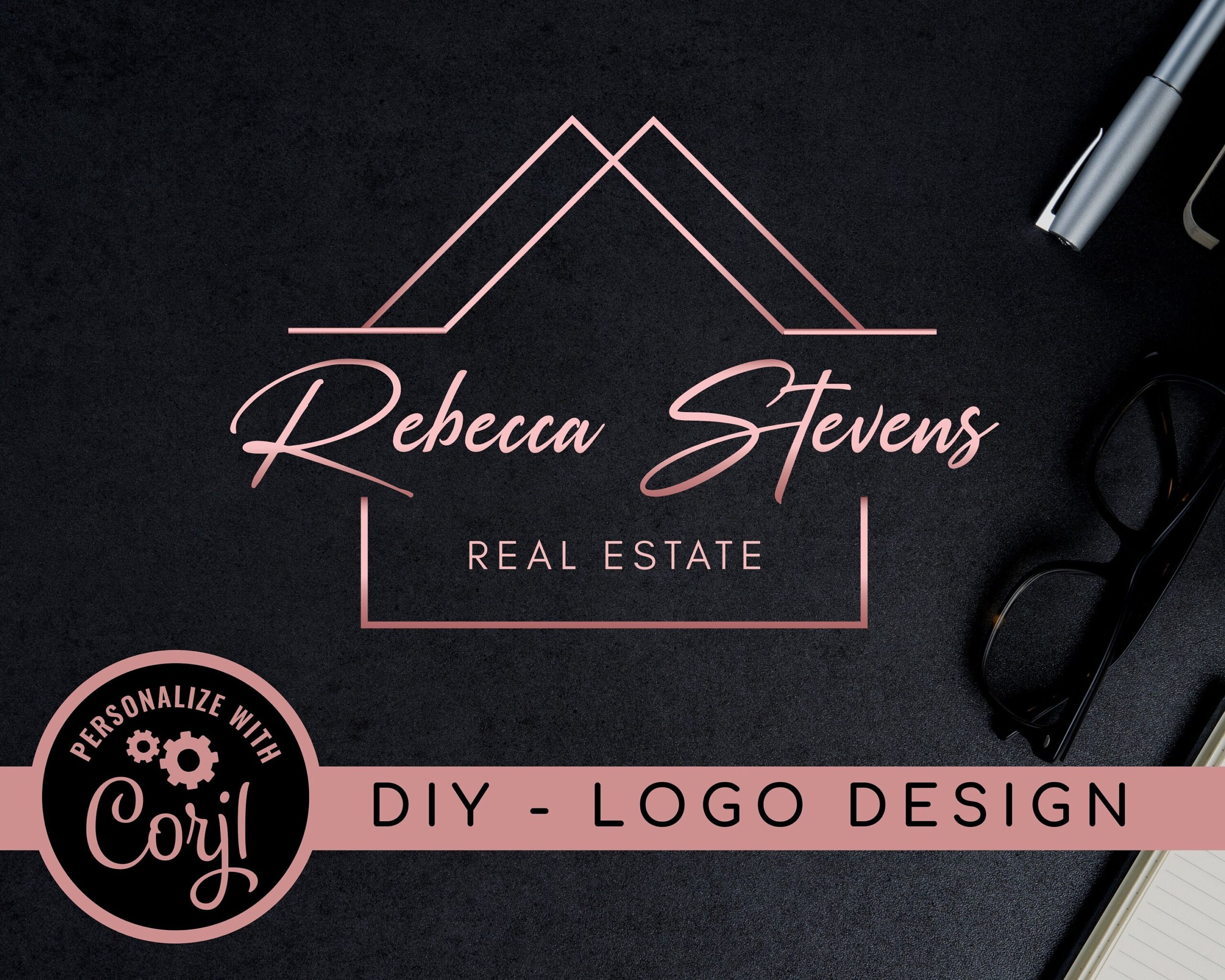 Premade Rose Gold Realtor Logo Template -  Editable Real Estate Logo -  Realtor Branding -  Real Estate Branding -  Edit and Download High-Quality