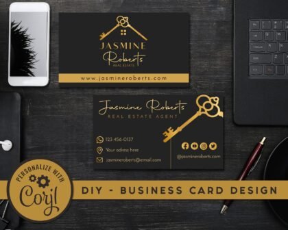 Editable Business Card for Real Estate Agents. DIY Realtor Card Template Design. Print-Ready High-Resolution Instant Download