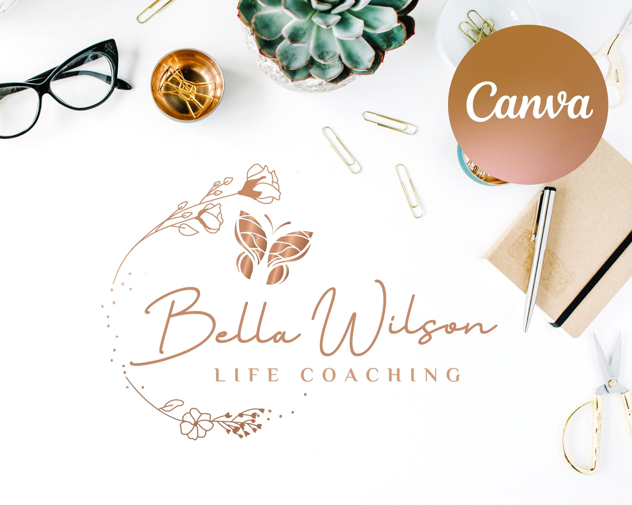 Editable Logo Design -  Life Coaching Circle of Life -  Butterfly Nature -  DIY Design Template -  Wellness Life Coaching Logo -  Canva Templates