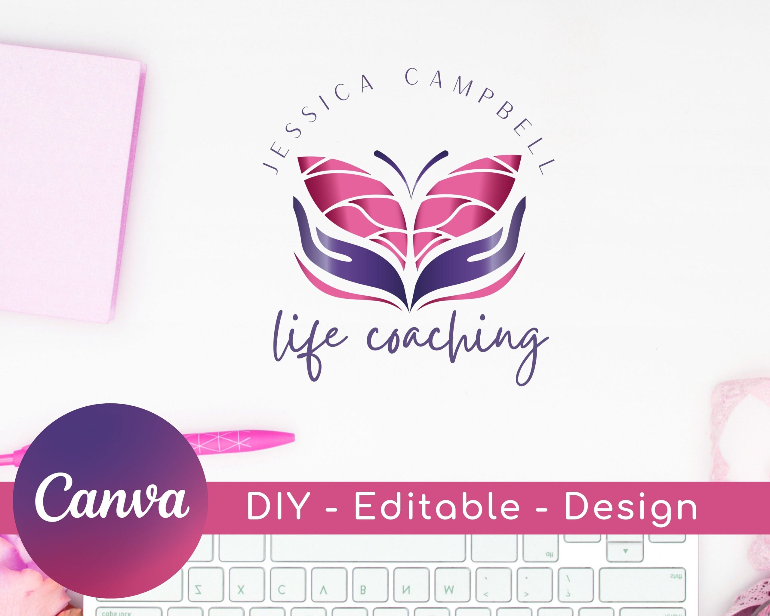 DIY Editable Logo Design Template -  Nature and Beauty DIY Design -  Care -  Wellness -  Life Coaching -  Beauty Logo -  Canva Template -  Edit & Download