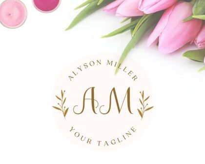 Floral Monogram Logo Design - LOGO + SUBMARK + WATERMARK - Premade Logo Designs - Branding for Wellness -  Beauty -  Spa -  Yoga -  Boutique -  Coach