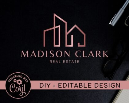 Editable Premade Rose Gold Real Estate Logo -  DIY Design Template -  Realtor Branding -  Real Estate Branding -  Editable Logos -  Instant Download