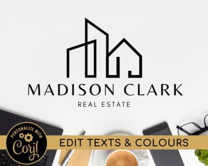 Editable Premade Black Real Estate Logo -  DIY Logo Design Template -  Realtor Branding -  Real Estate Branding -  Editable Logos -  Instant Download