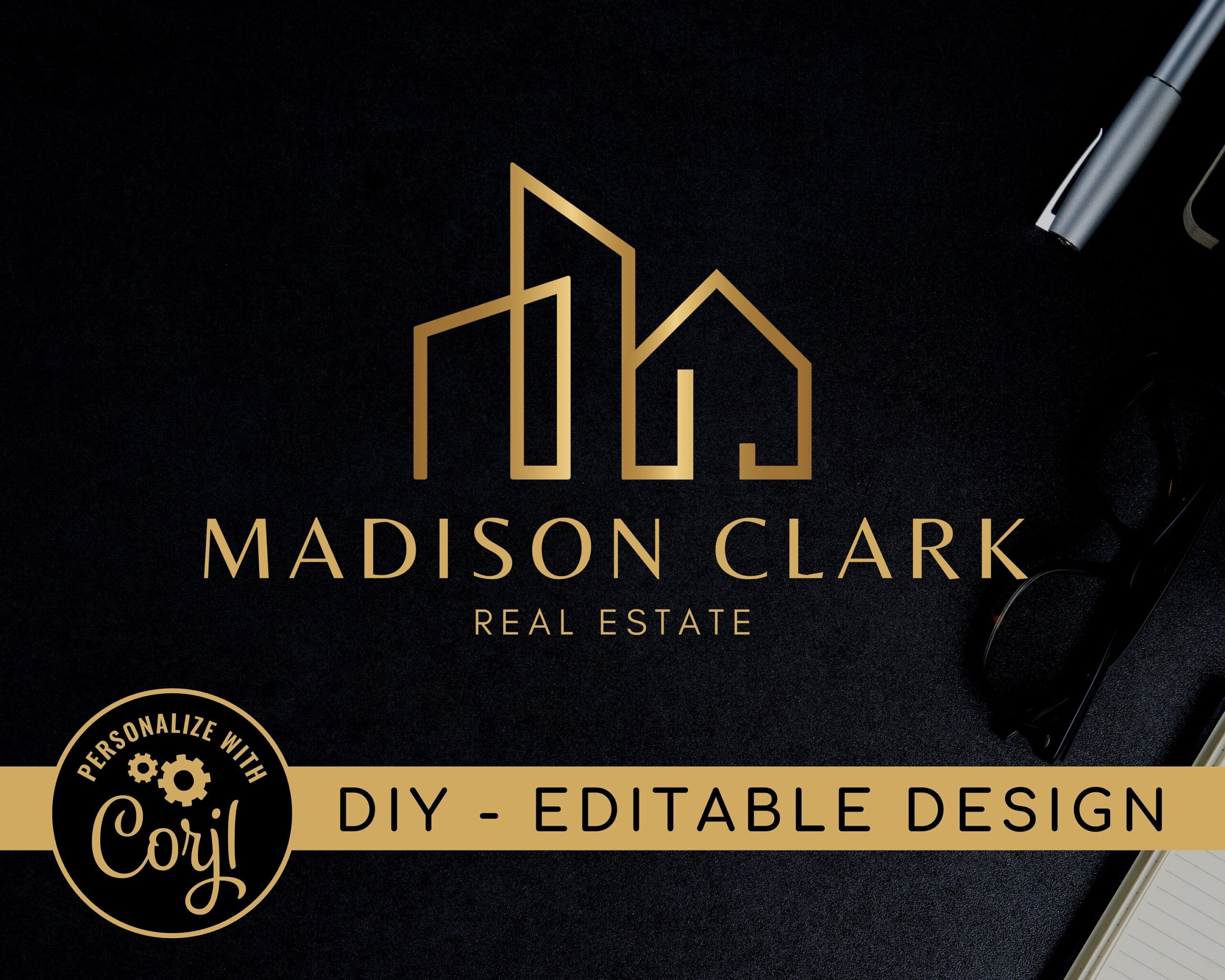 Editable Premade Gold Real Estate Logo -  DIY Design Template -  Realtor Branding -  Real Estate Branding -  Editable Logos -  Instant Download