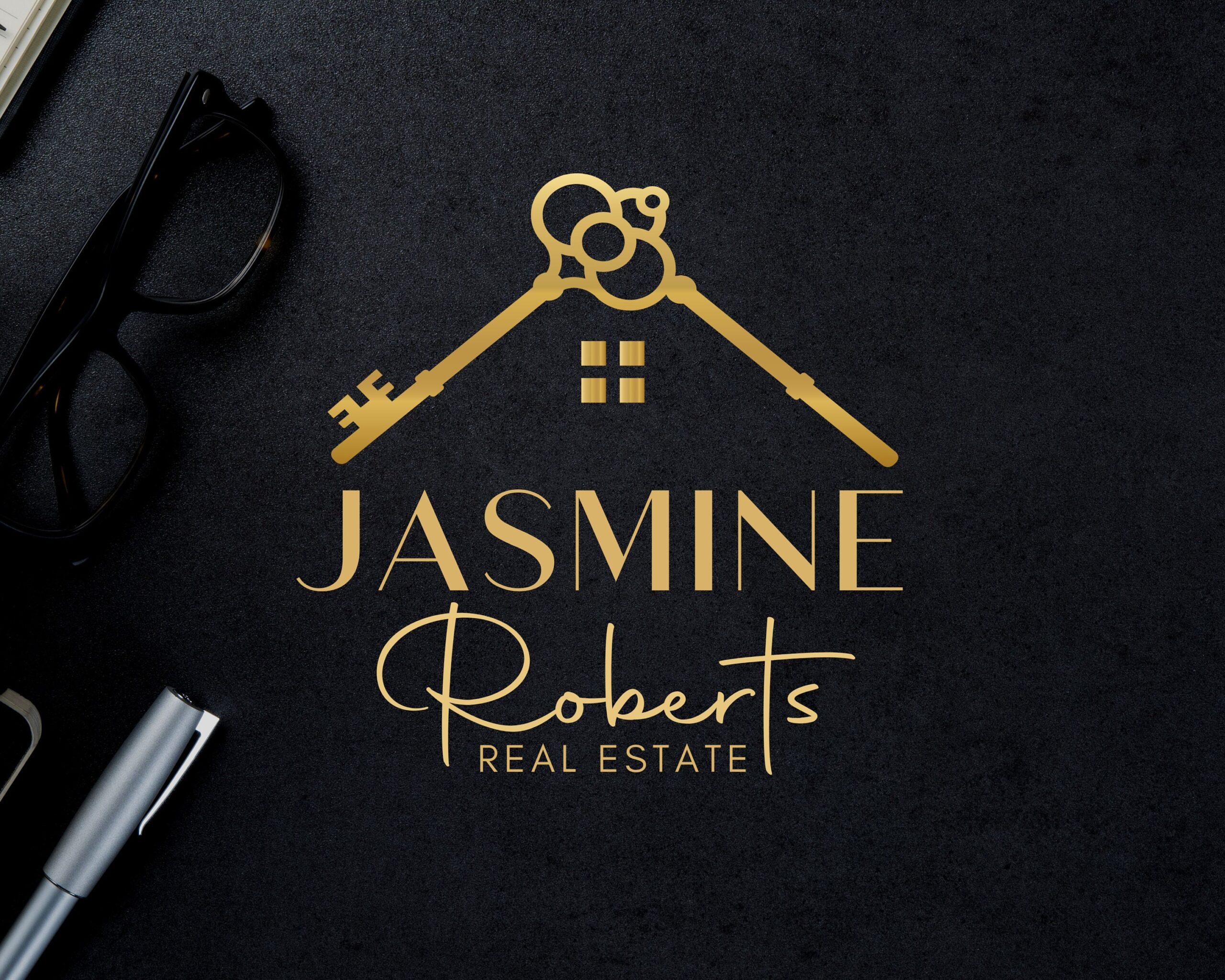 Real Estate Gold Premium Logo Design -  Full Set: Logo + Sublogo + Watermarks all included - High-Quality Branding for Real Estate Agents