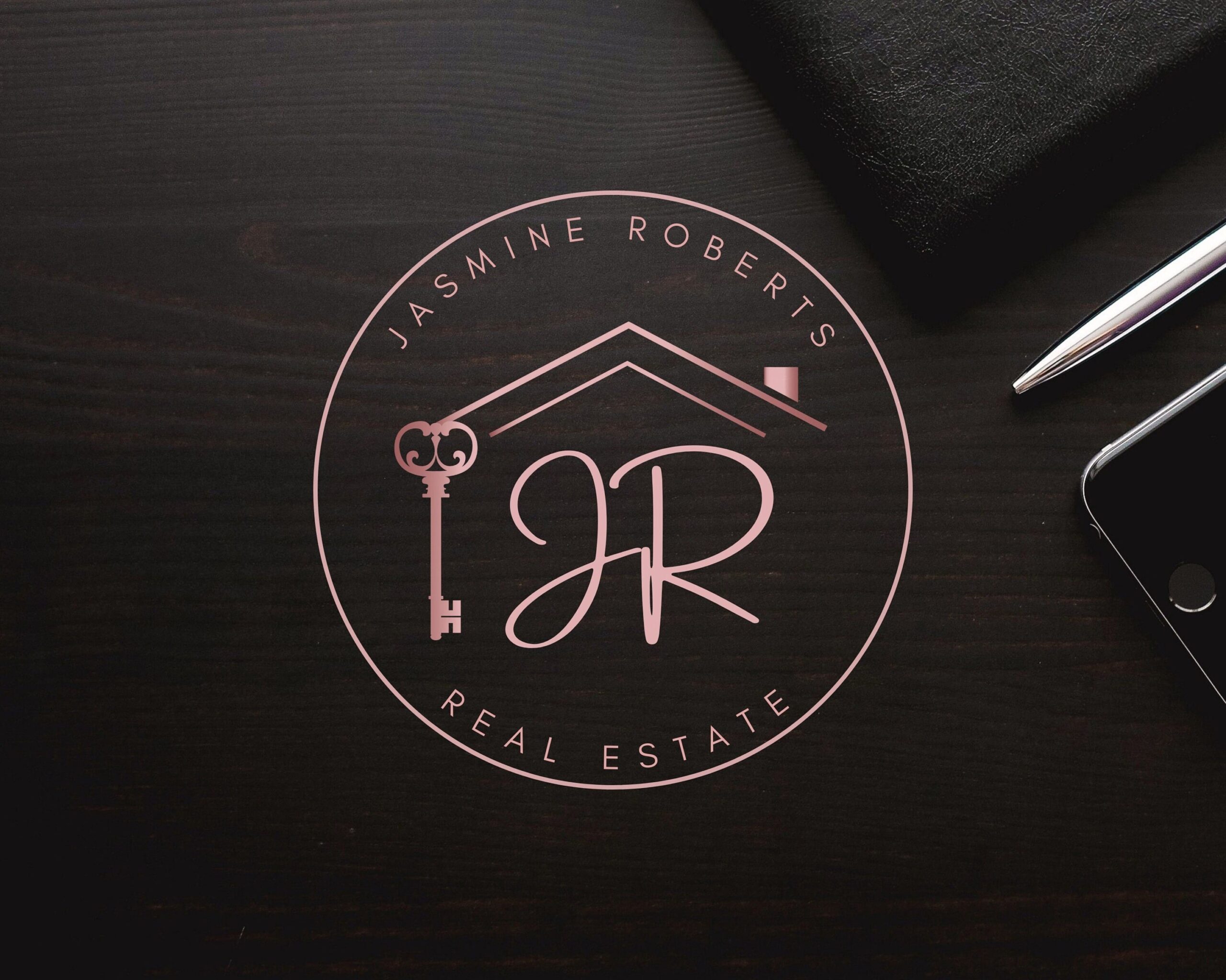 Rose Gold REAL ESTATE LOGO - Broker Premade Logo Designs -  Submark and Watermark -  Realtor Agents Brand - Feminine High-Quality Branding