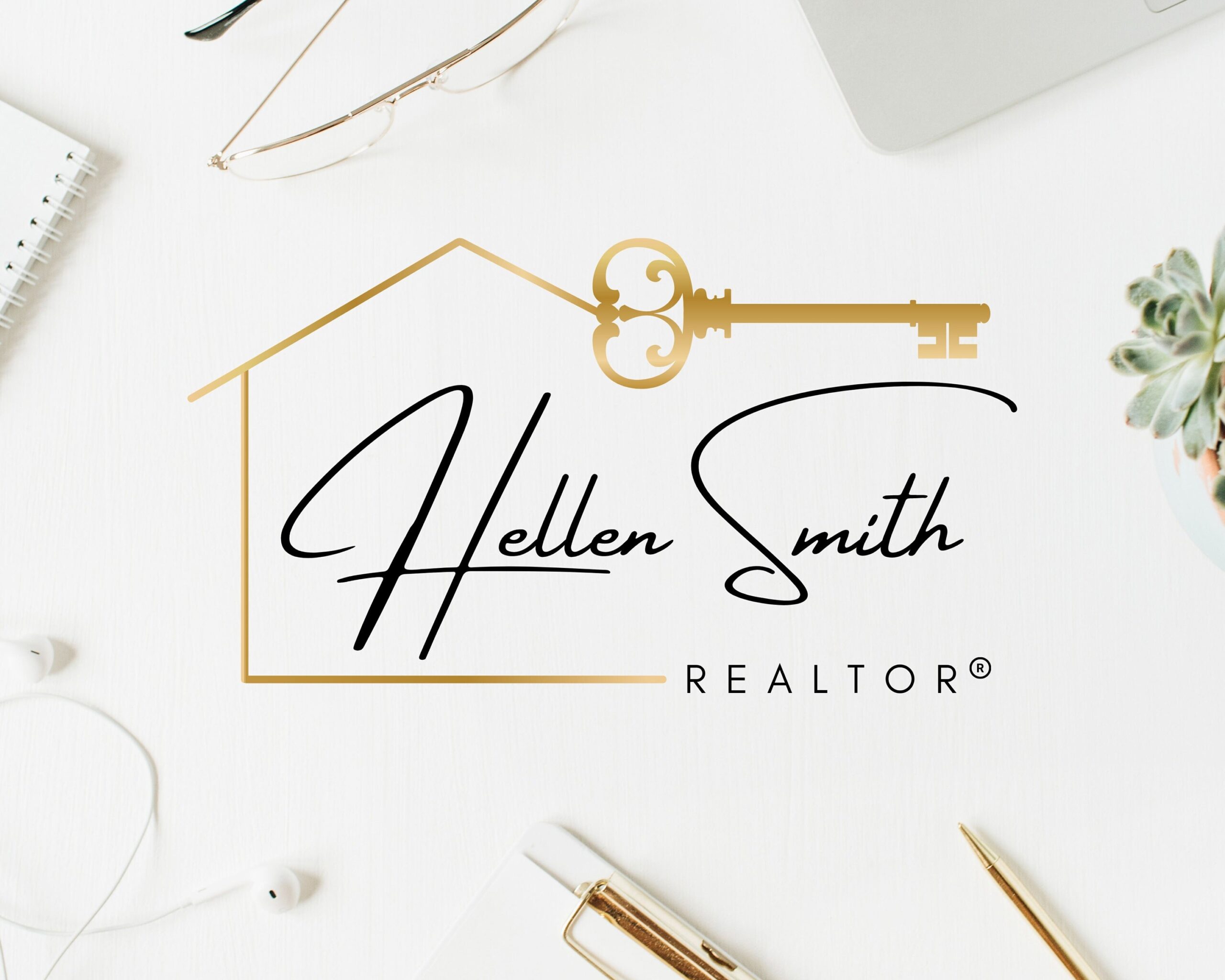 Premade REALTOR? Logo Design for Real Estate Agents -  Golden Classic Key Logo -  Submark and Watermark. I'll add Your Business Name and Tagline