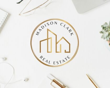 REAL ESTATE LOGO -  Golden Logo Design for Brokers. I will personalize this design for you. Branding Kit: Logos -  Submarks and Watermarks