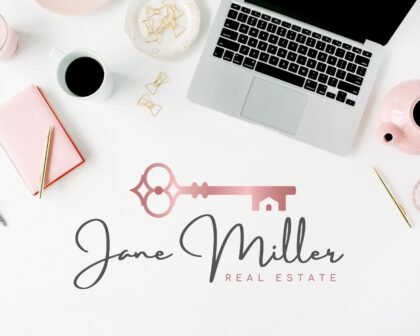 PREMADE LOGO for Real Estate Agents -   Rose Gold Key House Branding: Main Logo -  Submark Logos and Watermarks - Realtor Personalized branding