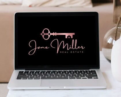 PREMADE LOGO for Real Estate Agents -   Rose Gold Key House Branding: Main Logo -  Submark Logos and Watermarks - Realtor Personalized branding