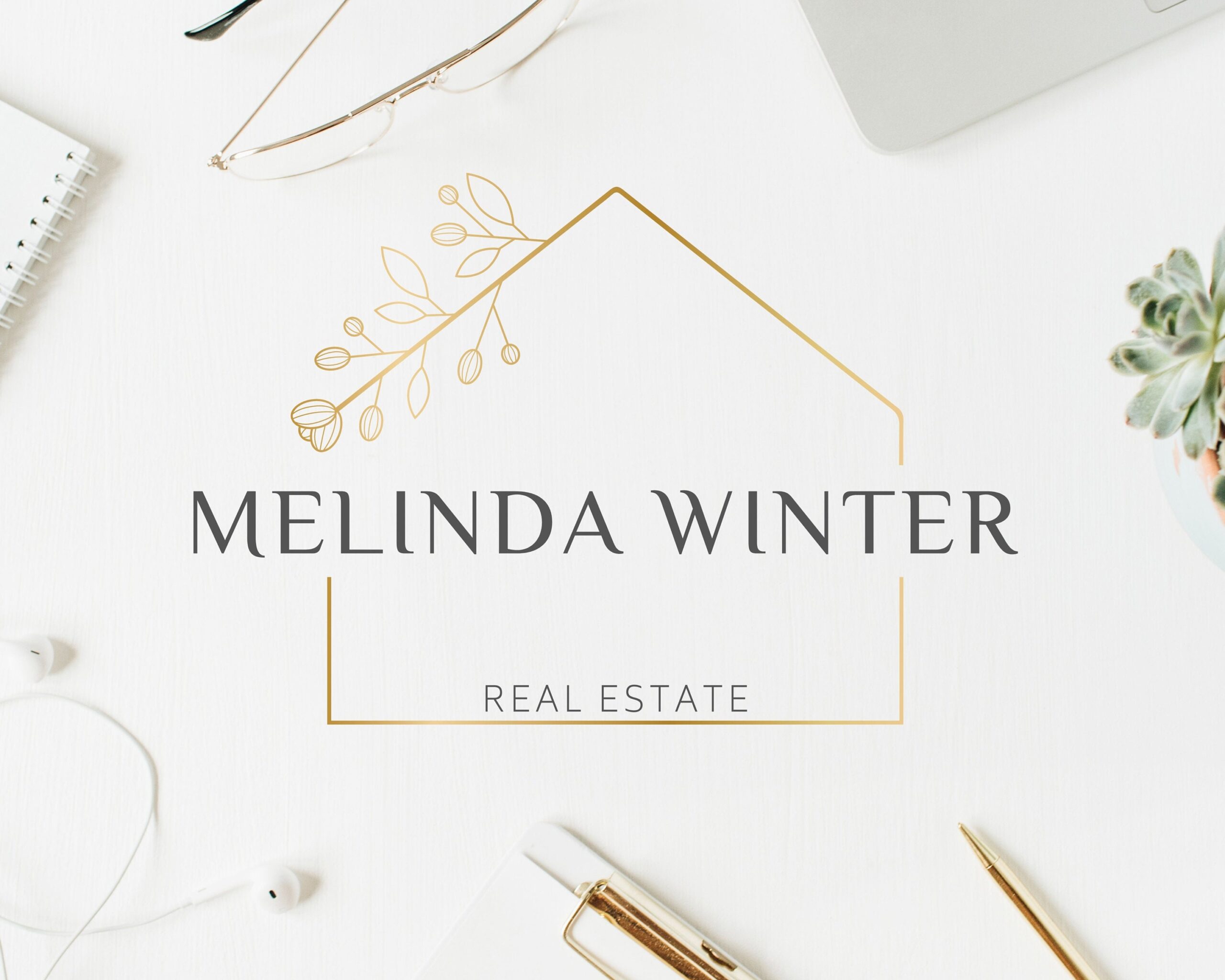 Premade Real Estate Logo Design - Floral Golden House - Main Logo -  Sub-Logo and Watermarks - Branding for Real Estate Agents