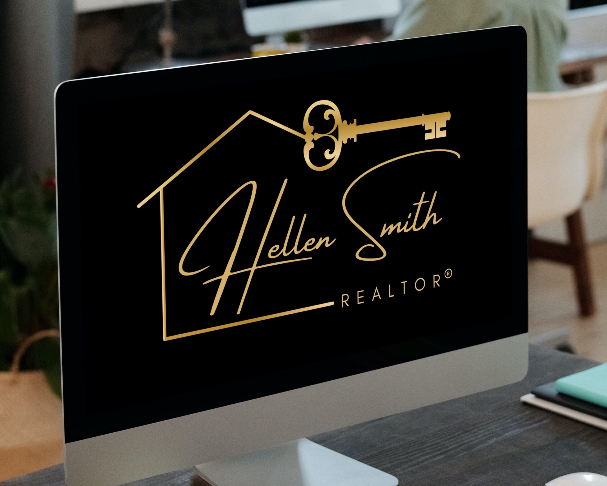 Premade REALTOR? Logo Design for Real Estate Agents -  Golden Classic Key Logo -  Submark and Watermark. I'll add Your Business Name and Tagline