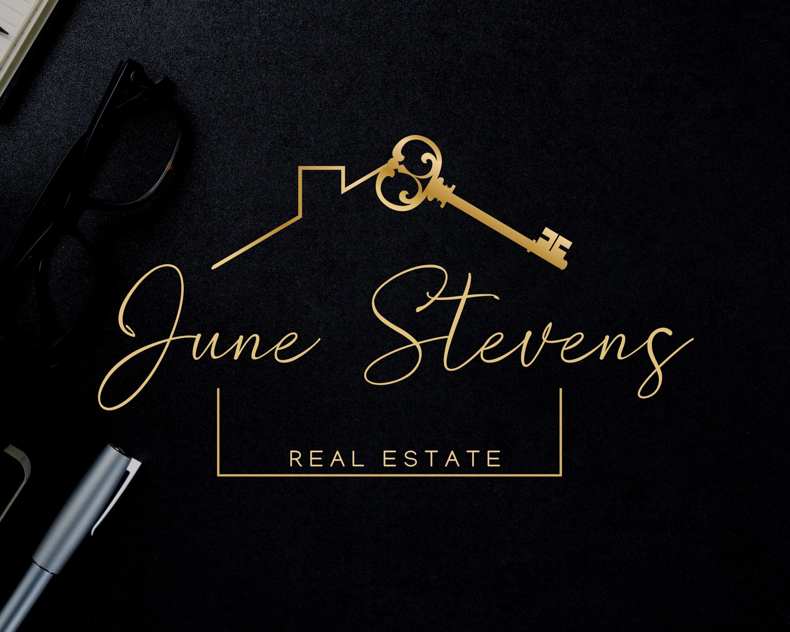 Real Estate Golden Logo Design - Signature Home & Key - Logo -  Sub-mark and Watermarks -  High-Quality Branding for Real Estate Agents