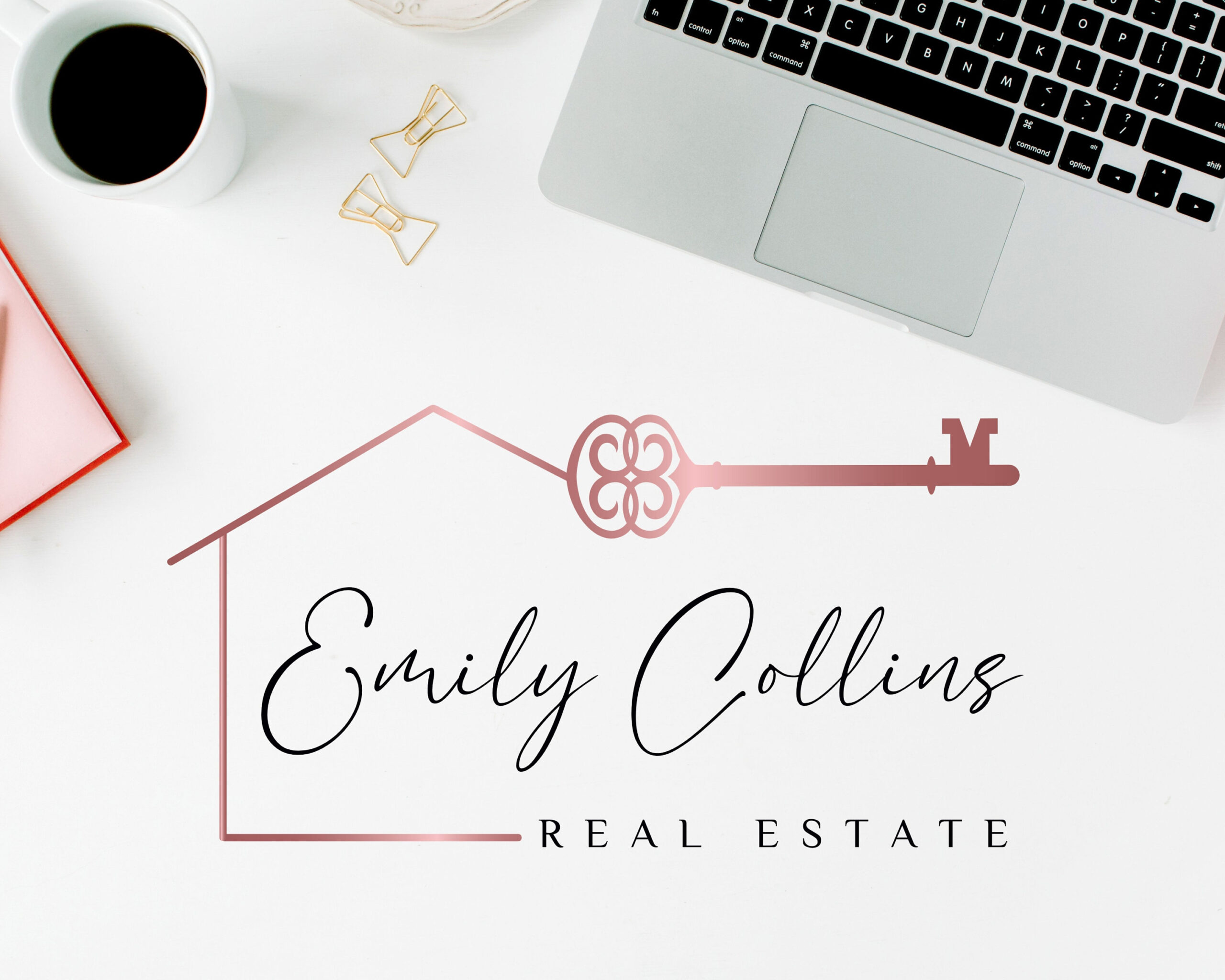 Real Estate Rose Gold Logo Design - Main Logo -  Submark Logo Stamp and Watermarks - High-Quality Branding for Real Estate Agents