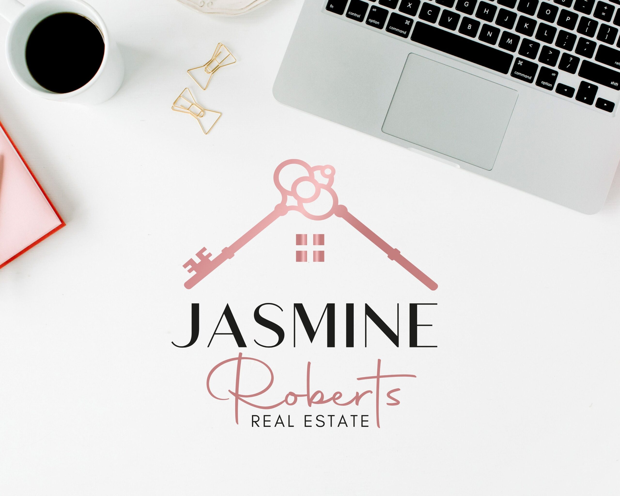 Real Estate Rose Gold Premade Logo Design -  Full Set: Logo + Sublogo + Watermarks all included - High-Quality Branding for Real Estate Agents