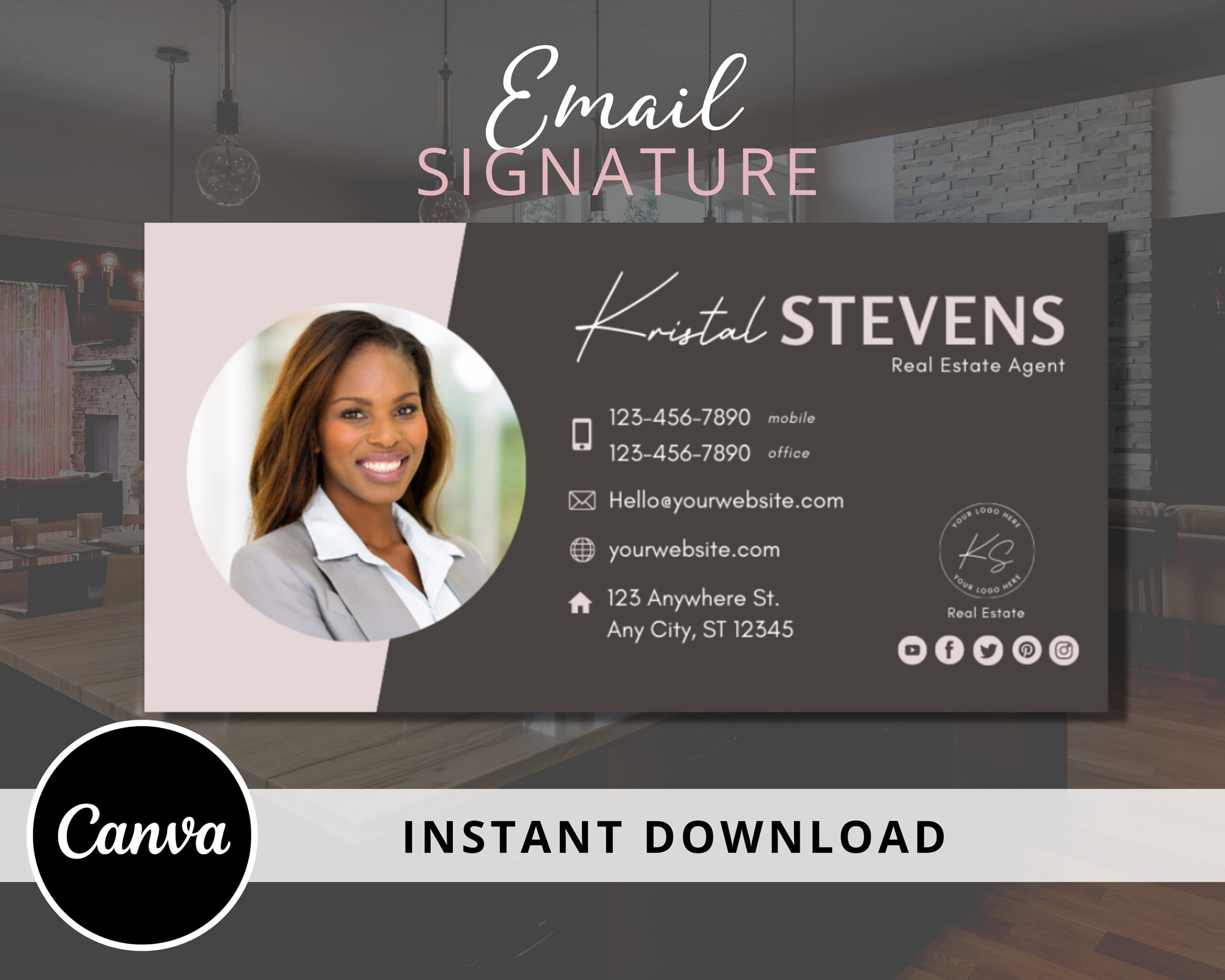 DIY Email Signature Template for Real Estate Agents -  Email Footer Design - Fully Editable Canva Template - Instant Download