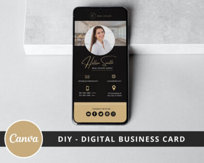 Editable Virtual Business Card -  Digital Business Card for Real Estate Agents - DIY Canva Template - VCard Template - Instant Download
