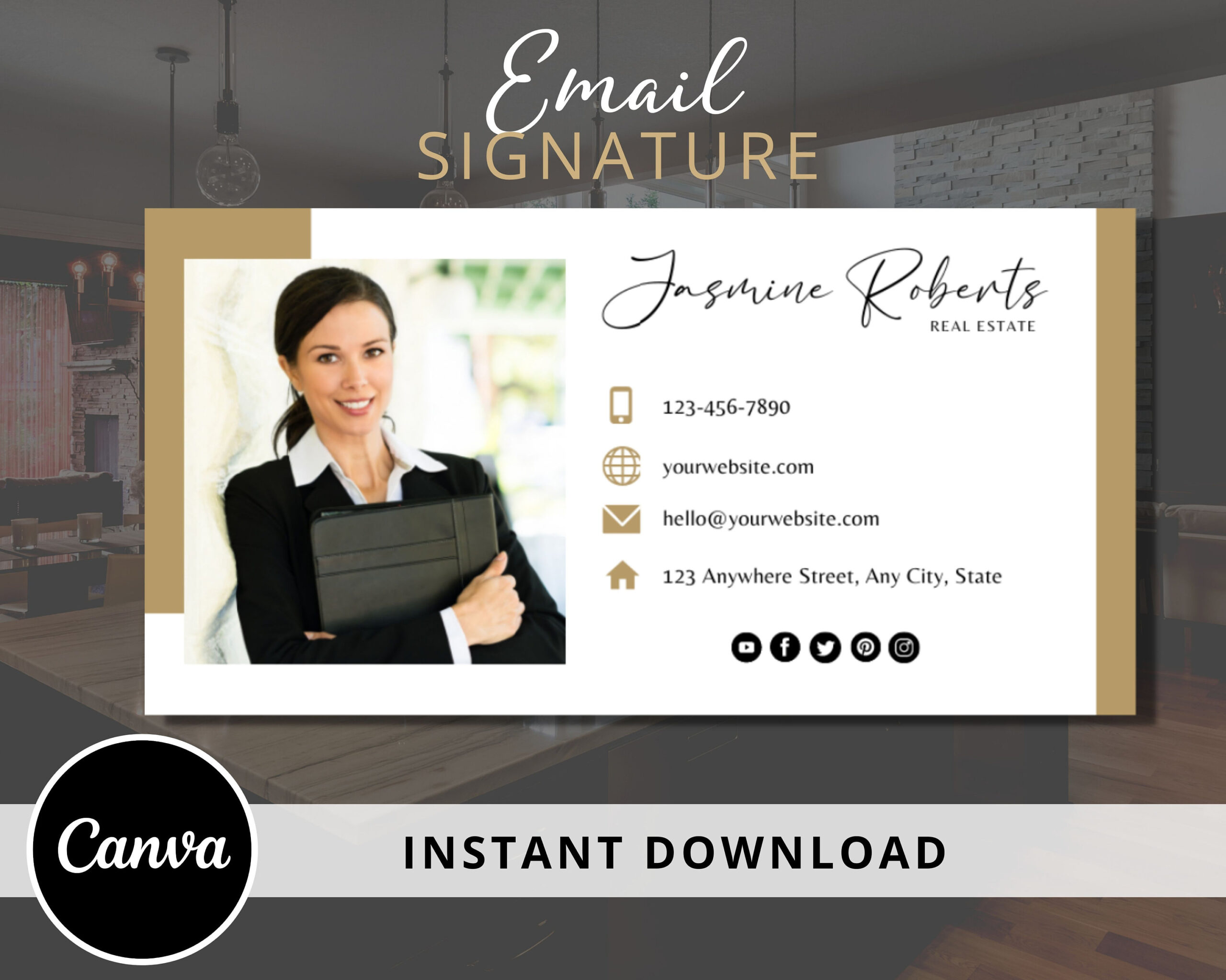 DIY Email Signature Template for Real Estate Agents -  Email Footer Design - Fully Editable Canva Template - Instant Download