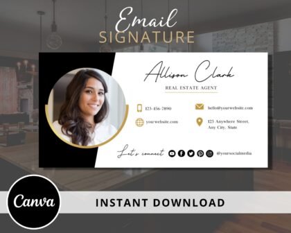 DIY Email Signature Template for Real Estate Agents -  Email Footer Design - Fully Editable Canva Template - Instant Download