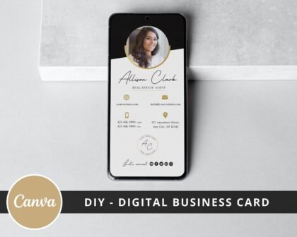 Editable Virtual Business Card -  Digital Business Card for Real Estate Agents - DIY Canva Template - VCard Template - Instant Download