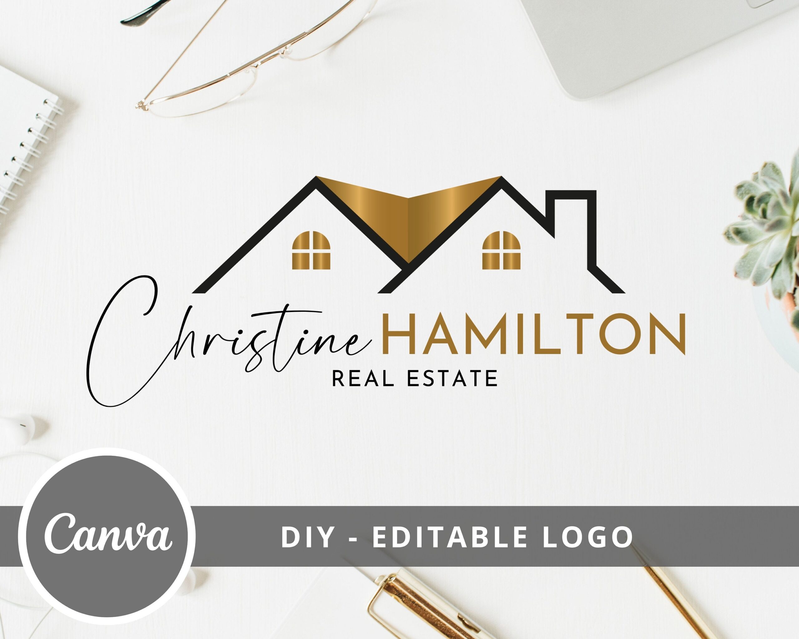 Editable Real Estate Logo Design -  DIY Logo Canva Template -  Realtor Logo -  Signature Logo -  House Logo -  Instant Access -  Edit & Download