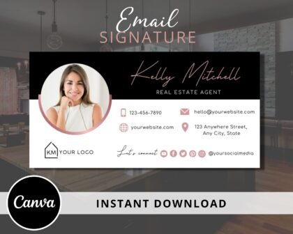 DIY Email Signature Template for Real Estate Agents -  Email Footer Design - Fully Editable Canva Template - Instant Download