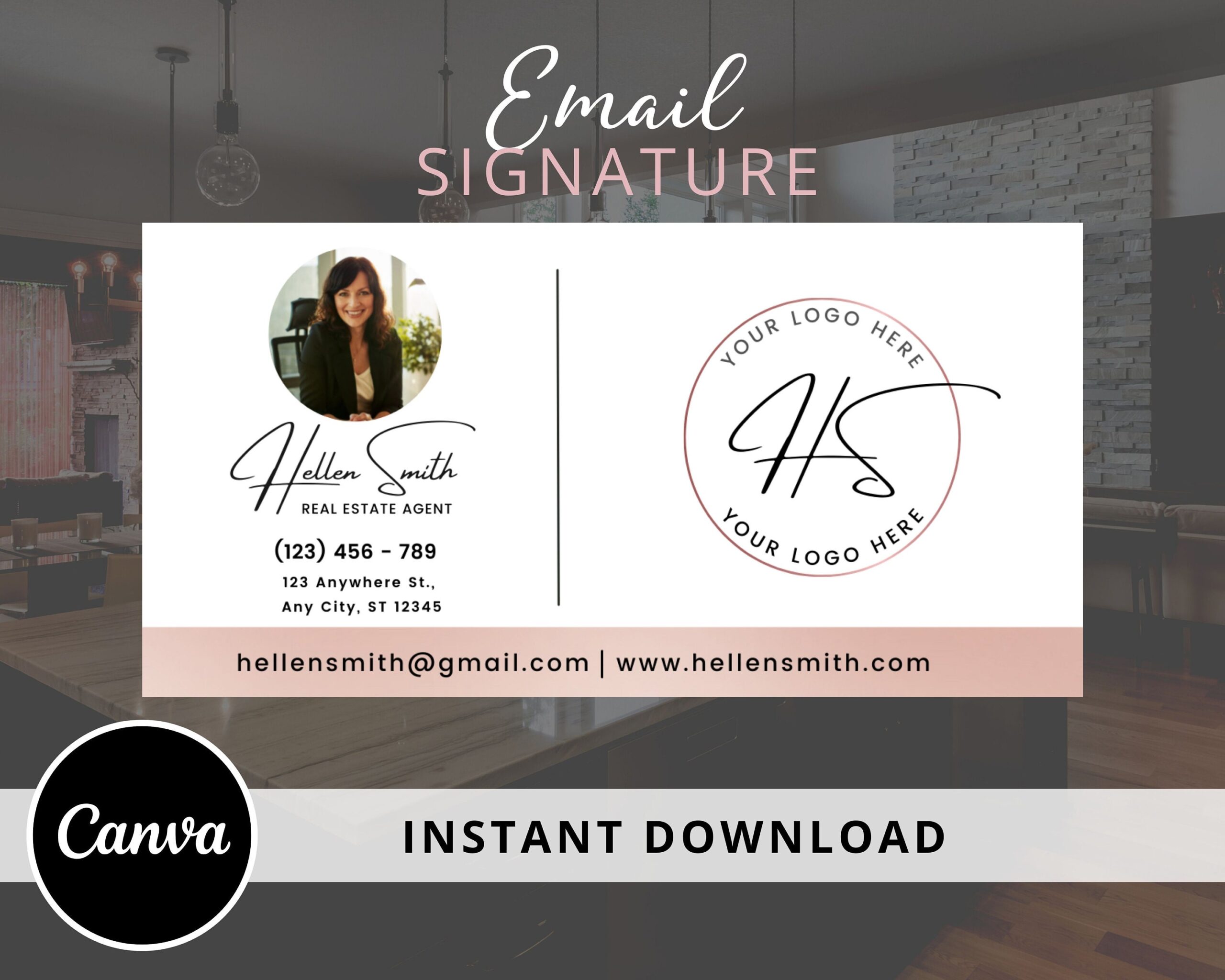 Email Signature Editable Canva Template -  Rose Gold Gmail Design Footer -  Photographer Template Design - Instant Download - Picture Signature