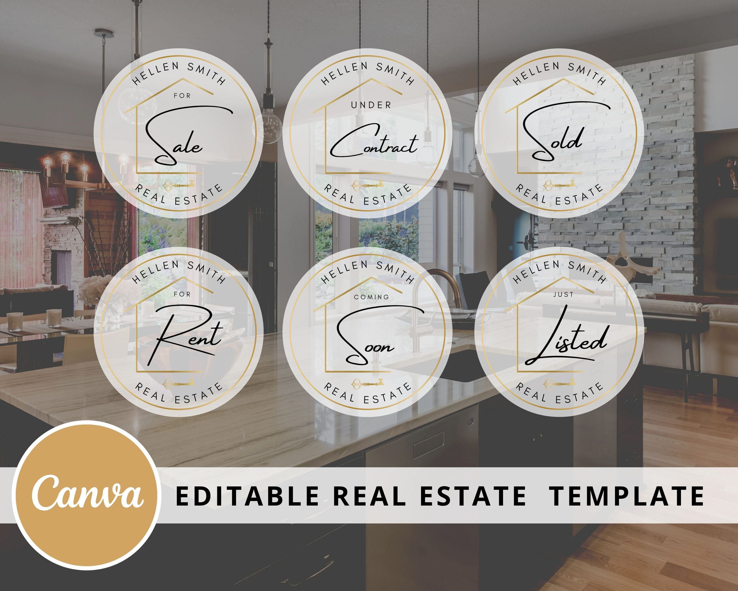 DIY Real Estate Watermark Badges -  Stamps - Editable Canva Template - IG Highlights -  Stamps - Sold -  Open House -  Coming Soon -  etc.