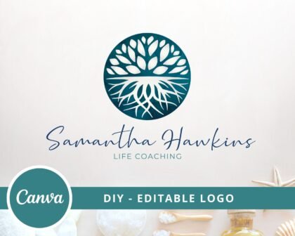 Watercolor Tree Roots -  Tree of life mandala logo -  Wellness Logo -  Life Coaching Logo -  Yoga & Spa Logo -  Premade Logo -  Handmade Art Design