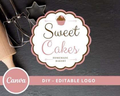 DIY Bakery Logo -  Edit Yourself Logo Design -  Canva Template for Baking Logo -  Cupcake -  Sweets Dessert Shop -  Chef Baker -  Cake -  Instant Download