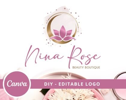 Editable Logo Design -  DIY Canva Logo Template -  Beauty Salon Logo -  Spa Logo -  Wellness Life Coach -  Boho Logo - High-Quality - Instant Download
