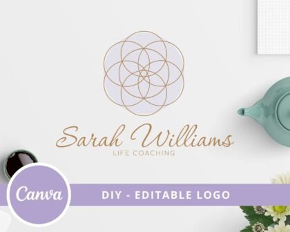Editable Flower Of Life Logo Design -  DIY Canva Logo Template -  Geometric Logo -  Wellness Life Coach -  Beauty -  Spa Yoga- Instant Edit & Download